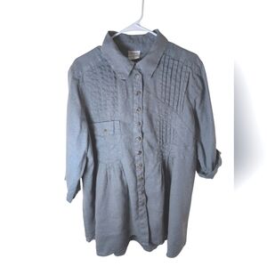 Click By Color‎ Me Cotton Tunic Women's L Grey 100% Linen Made in USA  Resort